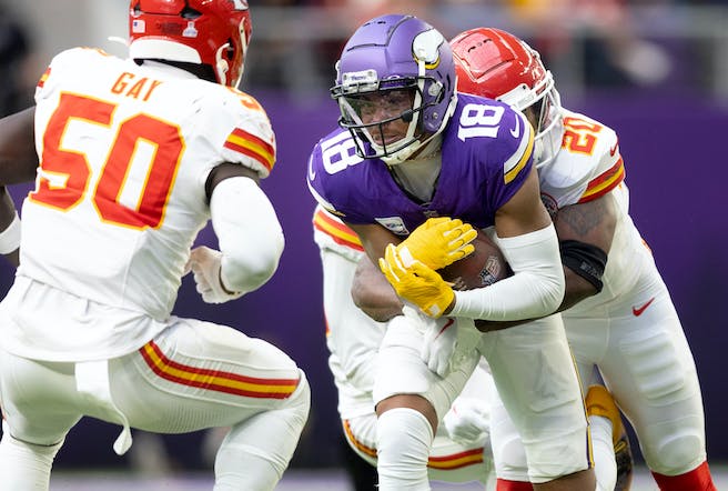 CARLOS GONZALEZ, STAR TRIBUNE Vikings receiver Justin Jefferson had three catches for 28 yards Sunday before leaving with an injury in the fourth quarter