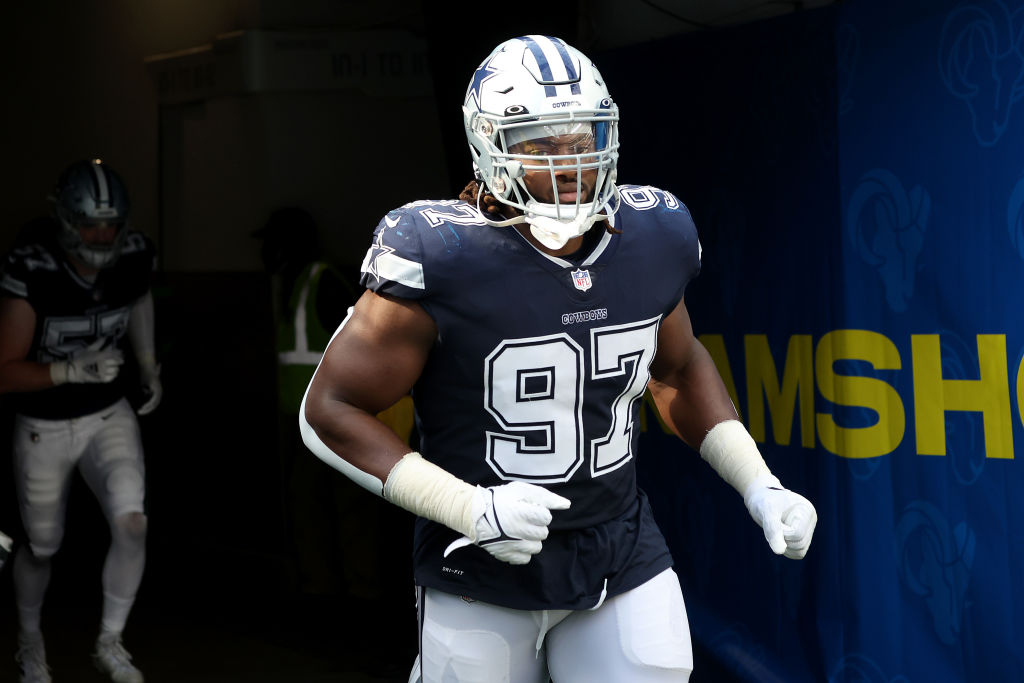 INGLEWOOD, CALIFORNIA – OCTOBER 09: Osa Odighizuwa #97 of the Dallas Cowboys enters the stadium prior to a game against the Los Angeles Rams during the first half of a game at SoFi Stadium on October 09, 2022 in Inglewood, California. (Photo by Ronald Martinez/Getty Images)