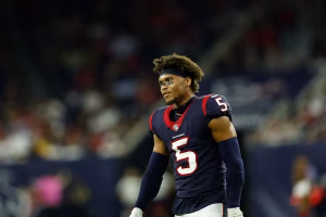 Houston Texans defensive back Jalen Pitre (5) during an NFL preseason game against the San Francisco 49ers on Thursday, August 25, 2022, in Houston. (AP Photo/Matt Patterson) (Matt Patterson, Copyright 2021 The Associated Press. All rights reserved.)